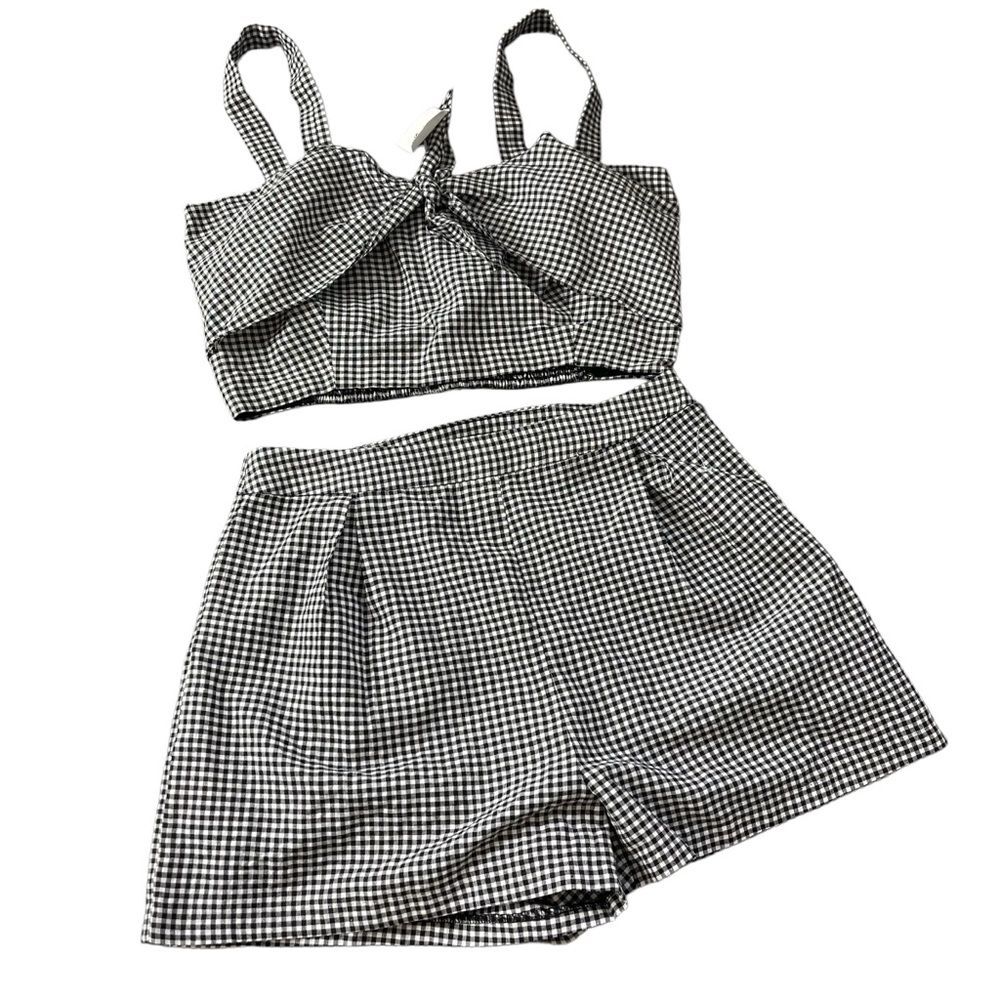 Tilly’s 2 piece matching short top set high wasted gingham tank size large